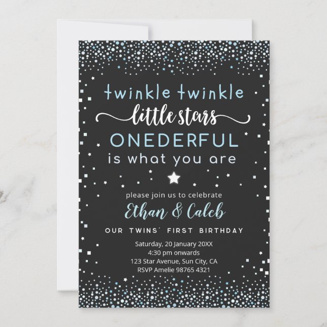 Twinkle Little Star Twin First Birthday Invitation (Front)