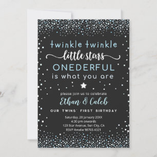 Twinkle Little Star Twin First Birthday Invitation