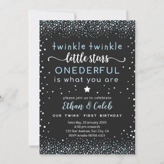 Twinkle Little Star Twin First Birthday Invitation