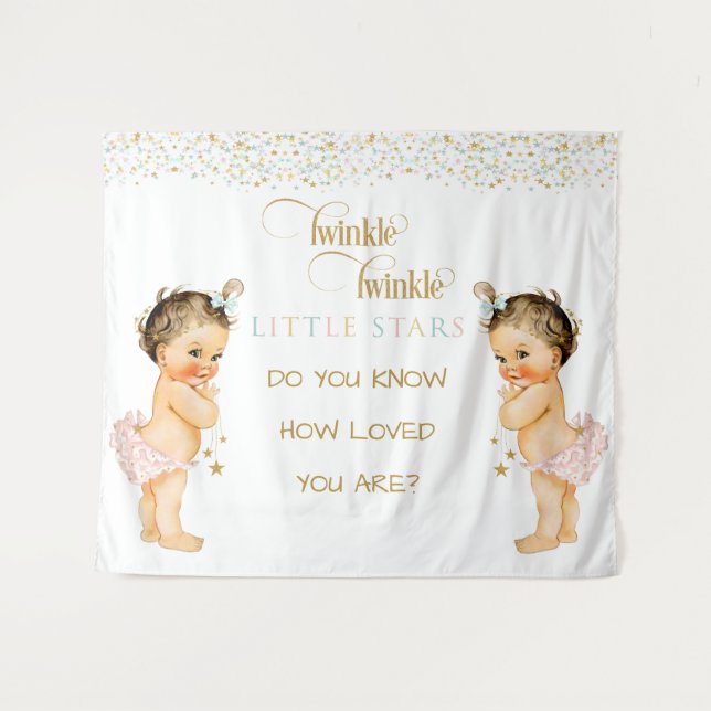 Twinkle Little Star Vintage Baby Twin Girls Tapestry (Front (Horizontal))