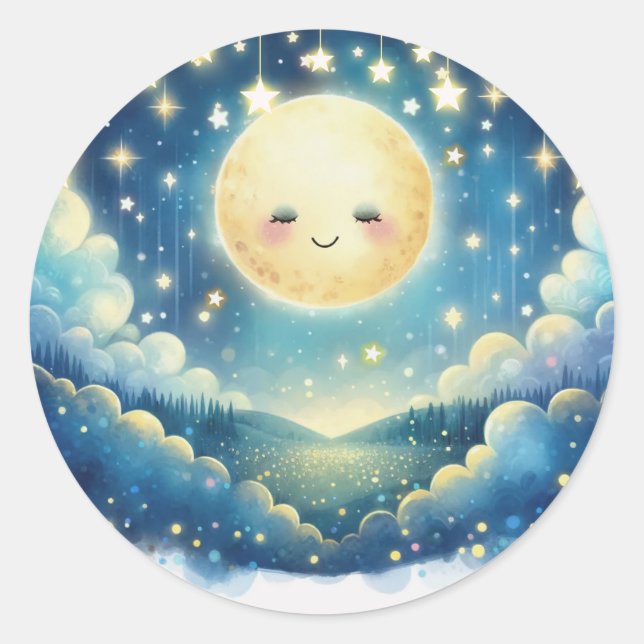 Twinkle Little Star Watercolor Baby Shower Classic Round Sticker (Front)