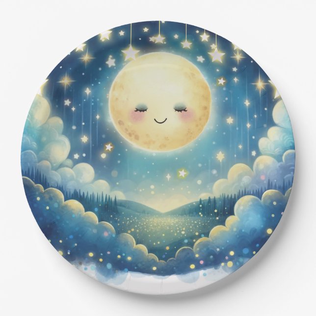 Twinkle Little Star Watercolor Baby Shower Paper Plate (Front)