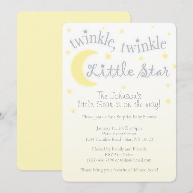 Twinkle little star yellow baby shower invitation (Front/Back)