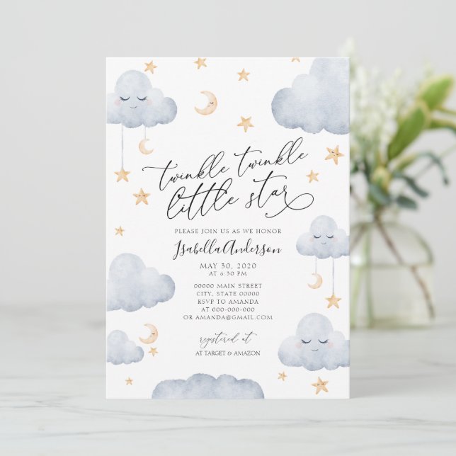 Twinkle Little Star Yellow Neutral Baby Shower Invitation (Standing Front)