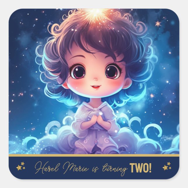 Twinkle Little Starry Princess Girl Birthday Square Sticker (Front)