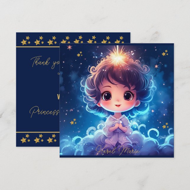 Twinkle Little Starry Princess Girl Birthday Thank You Card (Front/Back)