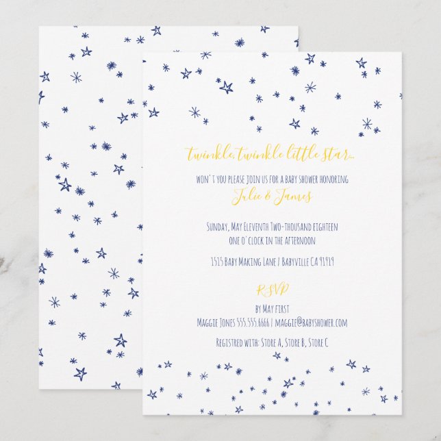 Twinkle Little Stars Baby Shower Invitations (Front/Back)