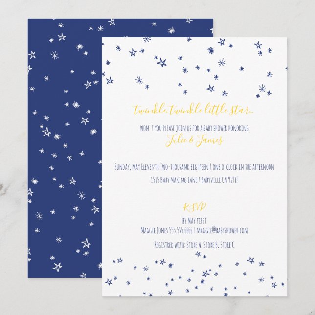 Twinkle Little Stars Baby Shower Invitations (Front/Back)