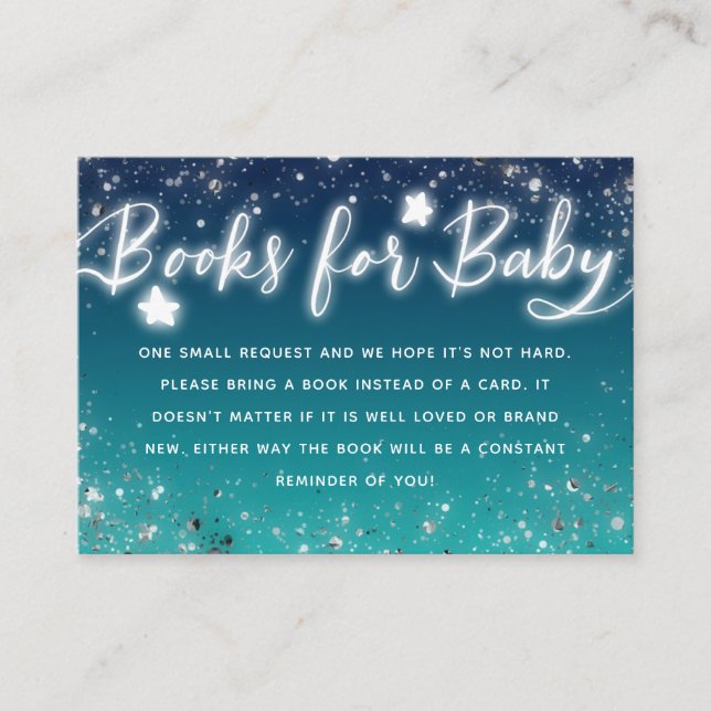 Twinkle Little Stars Blue Baby Shower Book Request Enclosure Card (Front)