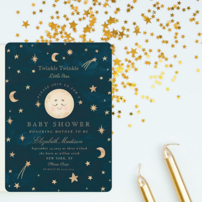 Twinkle Little Stars Cute Moon  Baby Shower  Invitation (Creator Uploaded)