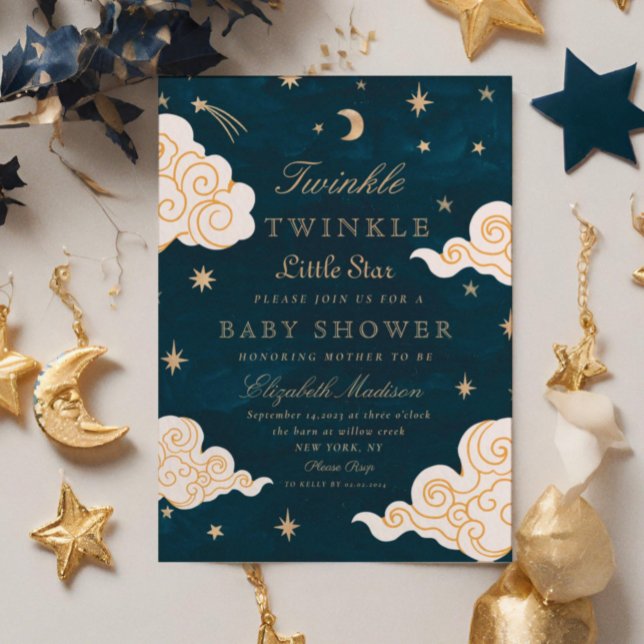 Twinkle Little Stars Cute Moon  Baby Shower  Invitation (Creator Uploaded)