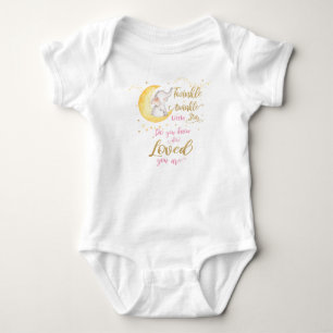 Twinkle Little Stars Elephant Crescent Moon Pink   Baby Bodysuit