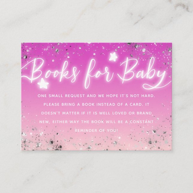 Twinkle Little Stars Pink Girl Shower Book Request Enclosure Card (Front)