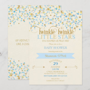 Twinkle Little Stars Twin Baby Boys Gold Blue Invitation