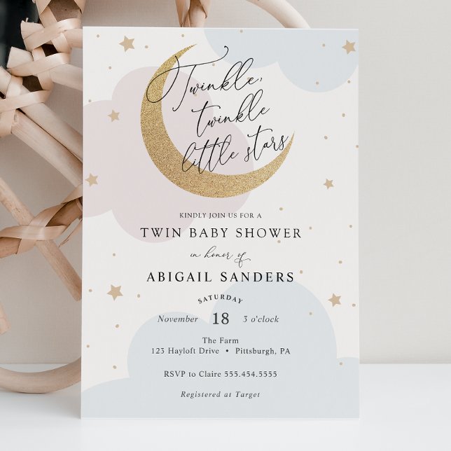 Twinkle Little Stars Twin Baby Shower Invitation (Creator Uploaded)
