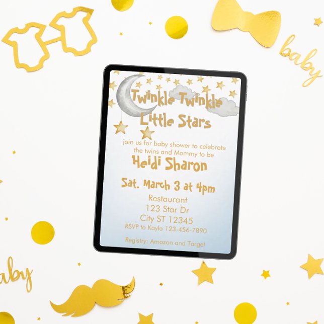 Twinkle Little Stars, twin baby shower Invitation (Creator Uploaded)