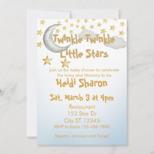 Twinkle Little Stars, twin baby shower Invitation