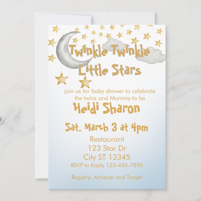 Twinkle Little Stars, twin baby shower Invitation (Front)