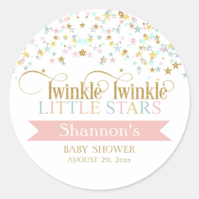 Twinkle Little Stars Twins Baby Shower Any Colour Classic Round Sticker (Front)