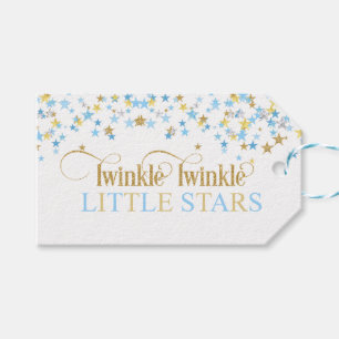 Twinkle Little Stars Twins Baby Shower Blue & Gold Gift Tags