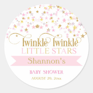 Twinkle Little Stars Twins Baby Shower Pink Gold Classic Round Sticker