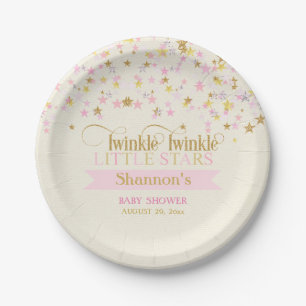 Twinkle Little Stars Twins Baby Shower Pink Gold Paper Plate
