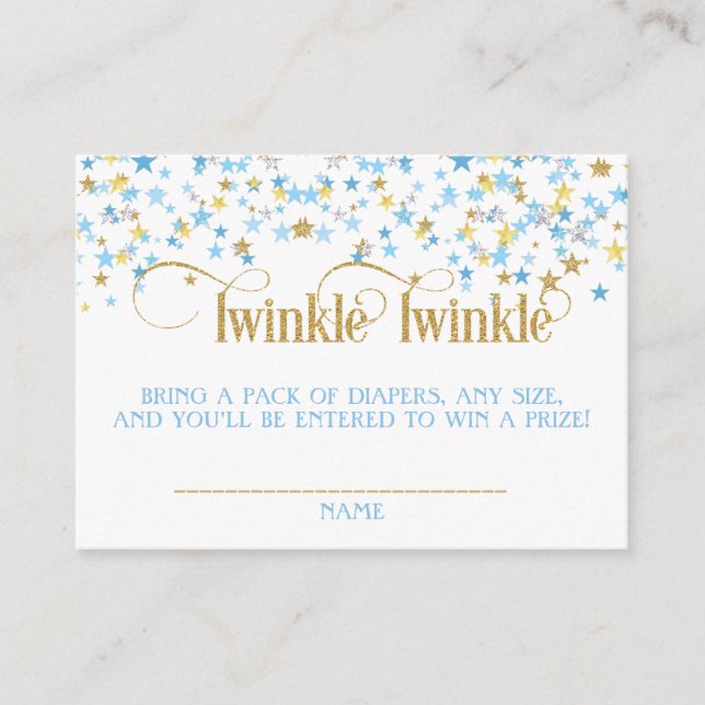Twinkle Little Stars Twins Diaper Raffle Blue Gold Enclosure Card (Front)