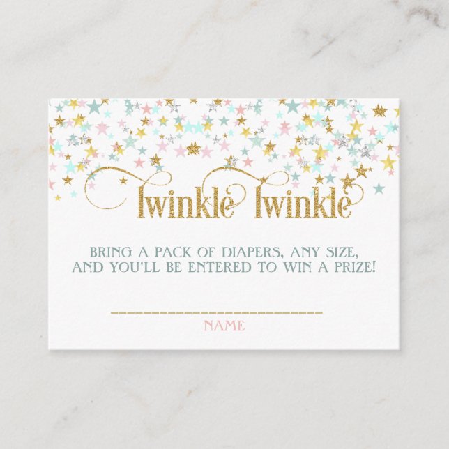 Twinkle Little Stars Twins Diaper Raffle Enclosure Card (Front)