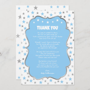 Twinkle silver stars baby blue boy thank you note invitation