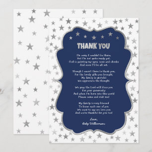 Twinkle silver stars navy boy thank you note invitation