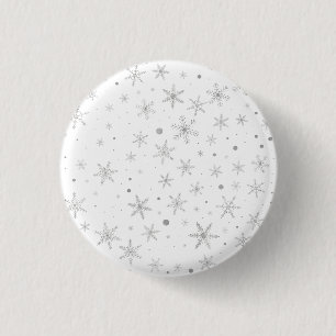 Twinkle Snowflake -Silver Grey & White- 3 Cm Round Badge