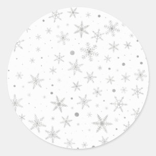 Twinkle Snowflake -Silver Grey & White- Classic Round Sticker