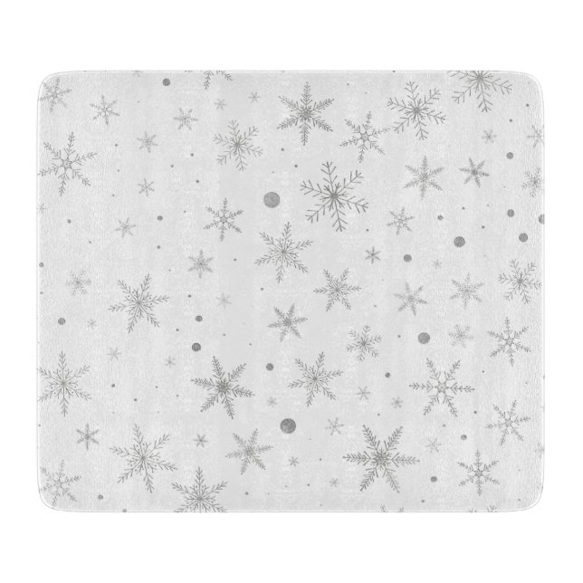 Twinkle Snowflake -Silver Grey & White- Cutting Board (Front)