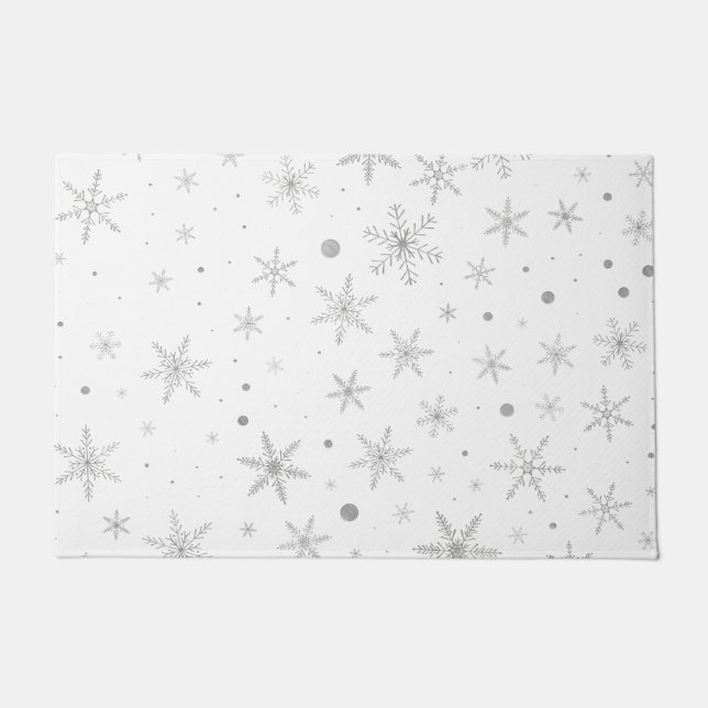 Twinkle Snowflake -Silver Grey & White- Doormat (Front)