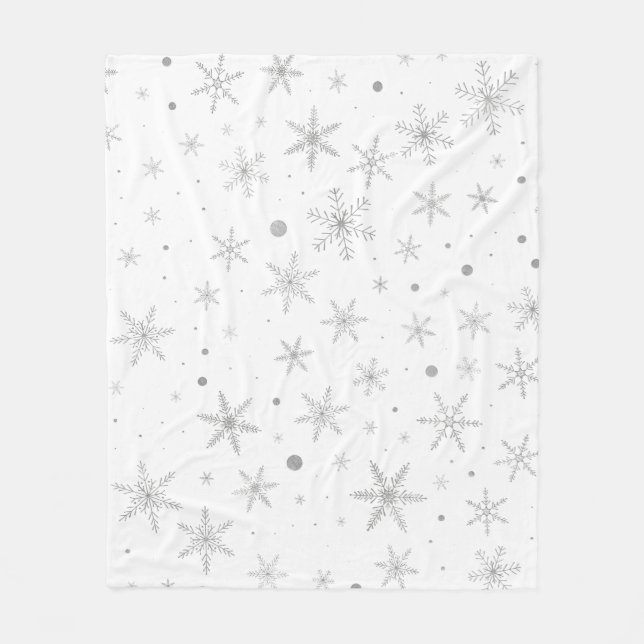Twinkle Snowflake -Silver Grey & White- Fleece Blanket (Front)