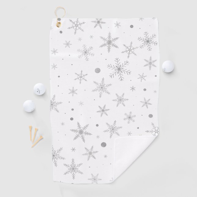 Twinkle Snowflake -Silver Grey & White- Golf Towel (InSitu)