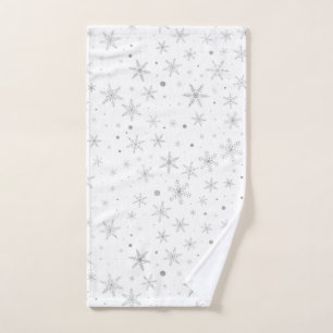 Twinkle Snowflake -Silver Grey & White- Hand Towel