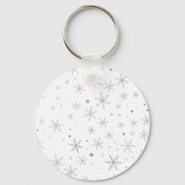 Twinkle Snowflake -Silver Grey & White- Key Ring (Front)