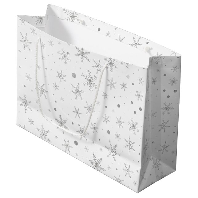 Twinkle Snowflake -Silver Grey & White- Large Gift Bag (Front Angled)