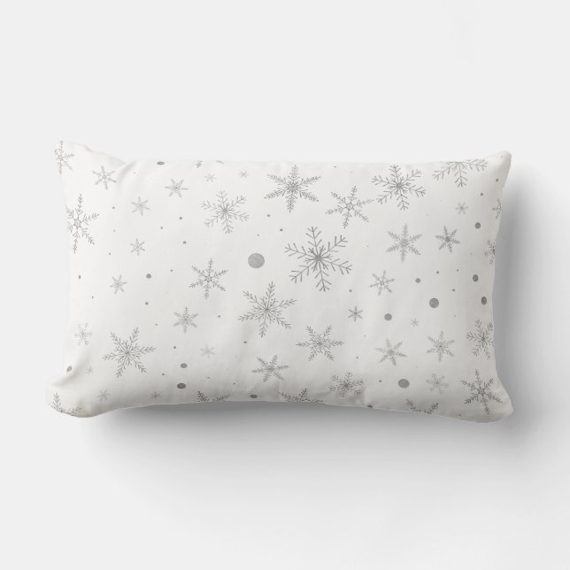 Twinkle Snowflake -Silver Grey & White- Lumbar Cushion (Front)