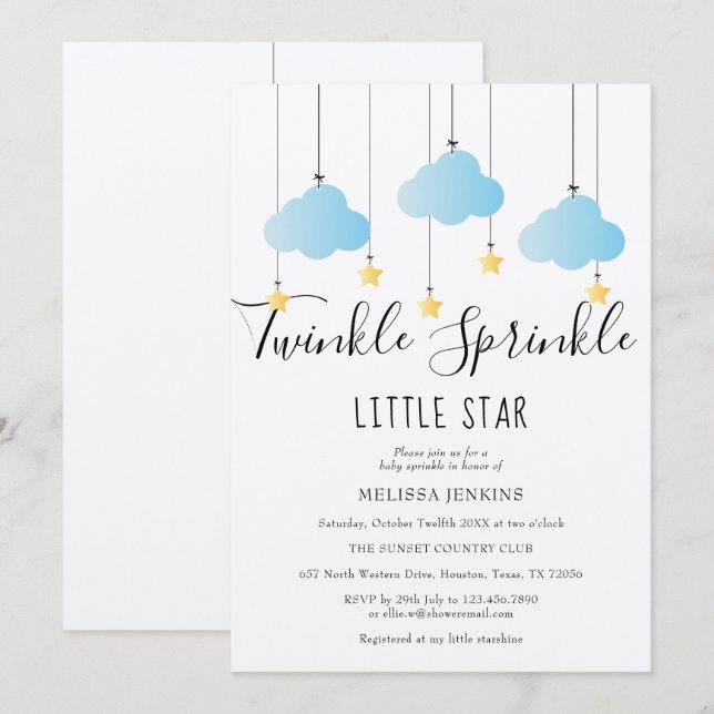 Twinkle Sprinkle Baby Shower Blue Rustic Boho Invitation (Front/Back)