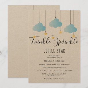 Twinkle Sprinkle Baby Shower Blue Rustic Boho Invitation