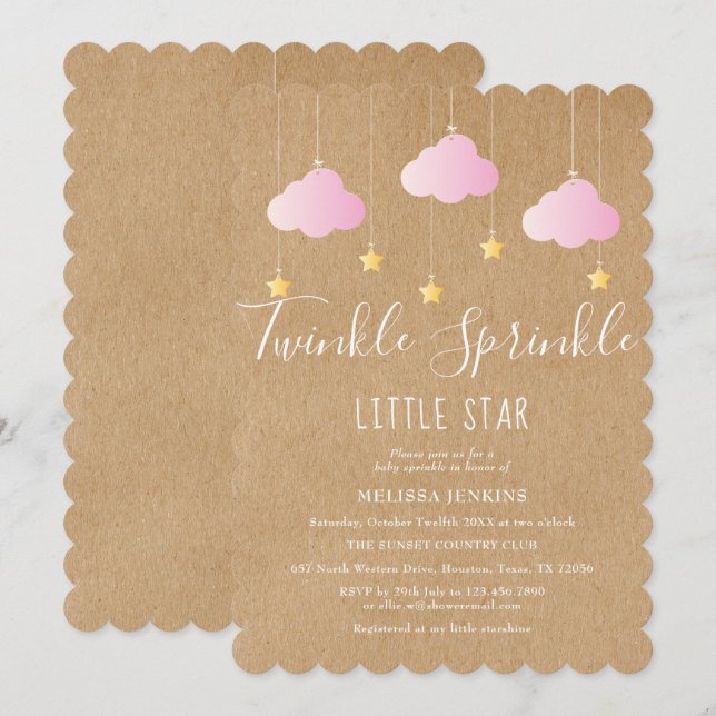 Twinkle Sprinkle Baby Shower Pink Rustic Boho Invitation (Front/Back)