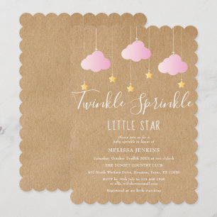 Twinkle Sprinkle Baby Shower Pink Rustic Boho Invitation