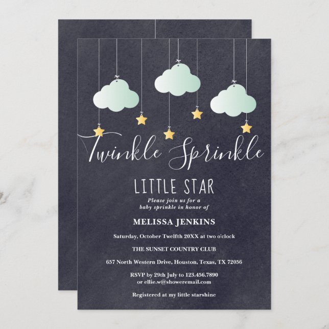 Twinkle Sprinkle Baby Shower Sprinkle Chalkboard Invitation (Front/Back)