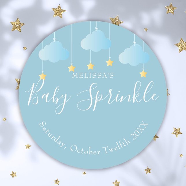 Twinkle Sprinkle Little Star Baby Boy Shower Blue Classic Round Sticker (Twinkle Sprinkle Little Star Baby Boy Shower Blue Classic Round Sticker)