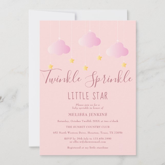 Twinkle Sprinkle Little Star Baby Girl Shower Pink Invitation (Front)