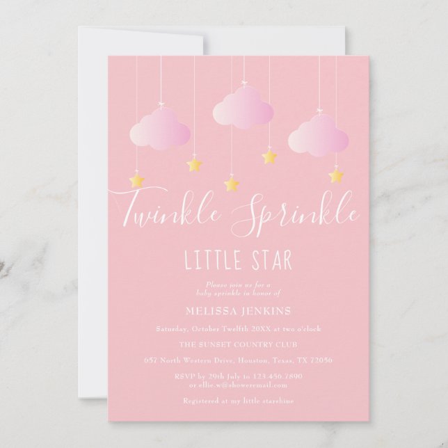 Twinkle Sprinkle Little Star Baby Girl Shower Pink Invitation (Front)