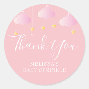 Twinkle sprinkle little star baby shower pink classic round sticker