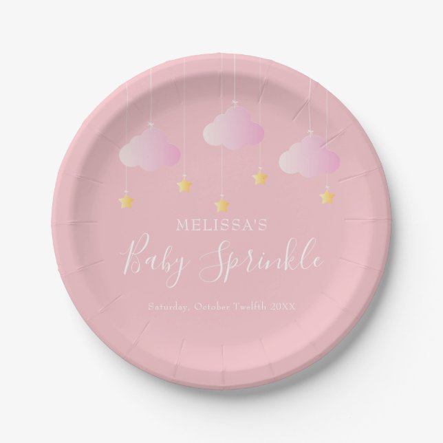 Twinkle sprinkle little star baby shower pink paper plate (Front)